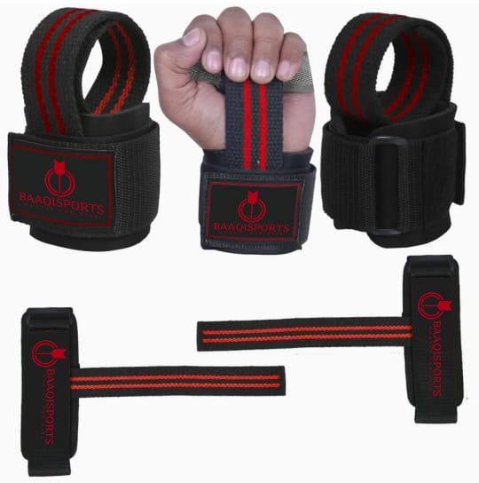 HR Traders Weight Lifting Gym Power Straps Grip Gloves Traning Wrist Support Red Color